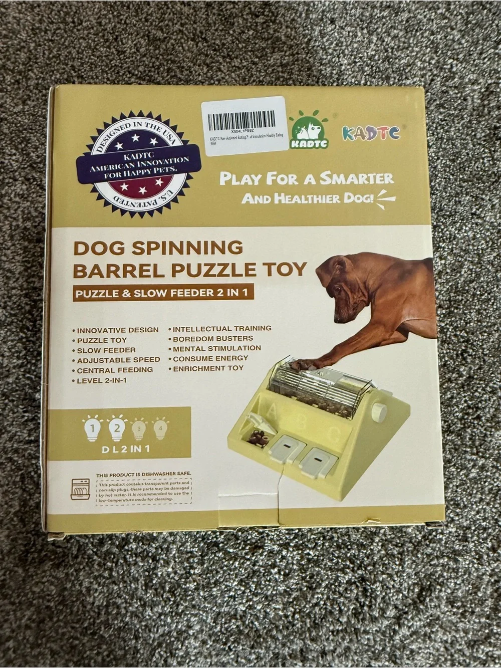 Like New KADTC DOG SPINNING BARREL PUZZLE & SLOW FEEDER 2 IN 1